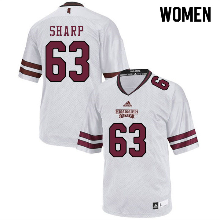 Women #63 LaQuinston Sharp Mississippi State Bulldogs College Football Jerseys Sale-White - Click Image to Close